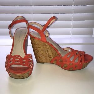 BCBGeneration Orange and Cork Wedges